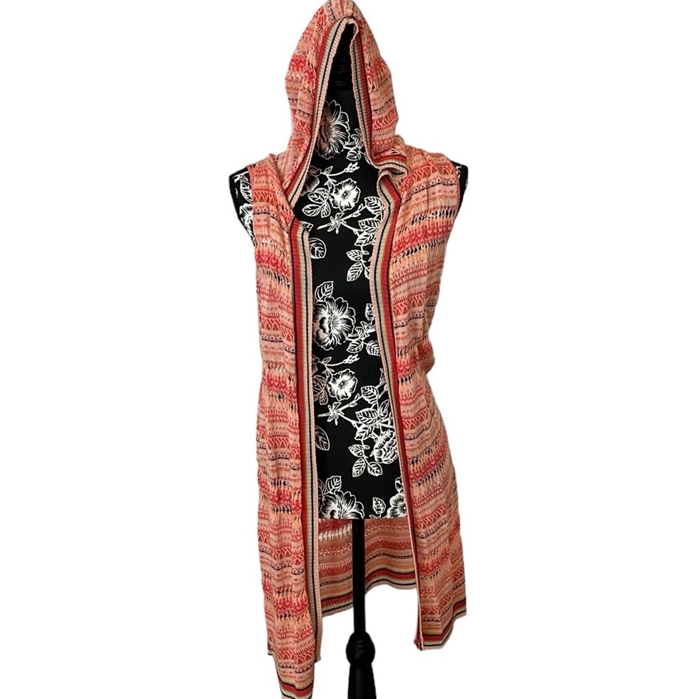 Say What? size medium loose knit hooded sleeveless open front cover up